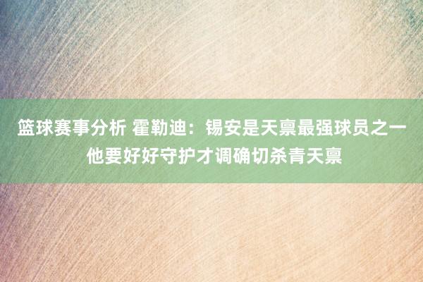 篮球赛事分析 霍勒迪：锡安是天禀最强球员之一 他要好好守护才调确切杀青天禀